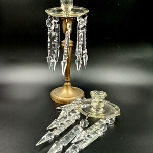 Antique Cut Crystal Bobeches With Prizms [Brass Candle Stick Not IncLuded]
